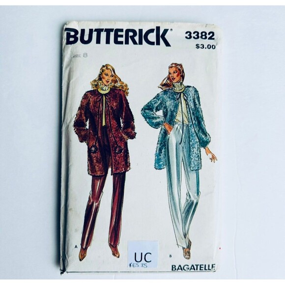 Vintage 80s Butterick Sewing Pattern 3382 Long Jacket Pants Sz 8 UNCUT *READ - Picture 1 of 3